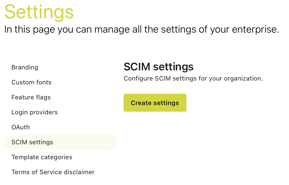 SCIM settings